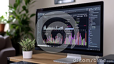 Computer Display Shows Financial Data Graphs And Charts Stock Photo