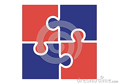 Computer drawn puzzle piece, red and blue color Cartoon Illustration