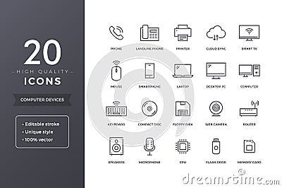 Computer Electronics Line Icons Vector Illustration
