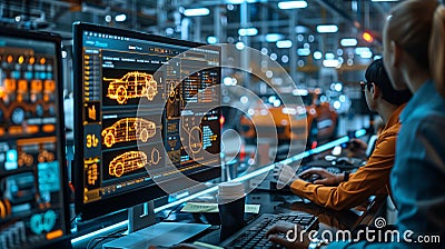 Computer engineer developing automotive software for vehicle control systems Stock Photo