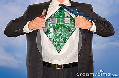 Computer Engineer Repair Tech Support Online Superman Stock Photo