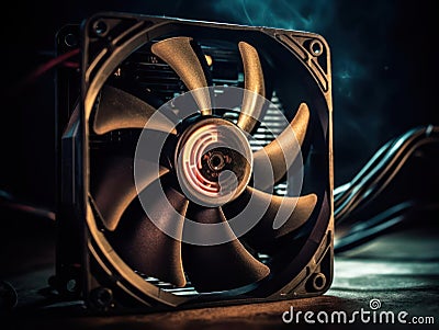 A computer fan used to keep components cool and prevent overheating created with Generative AI Stock Photo