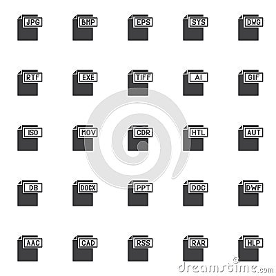 Computer file formats vector icons set Vector Illustration