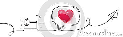 Computer fingerprint line icon. Finger print scan sign. Continuous line with plane. Vector Vector Illustration