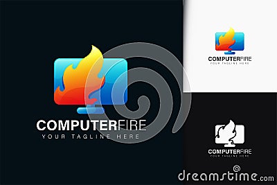 Computer fire logo design with gradient Vector Illustration