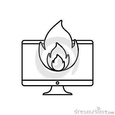 Computer fire virus white background Vector Illustration