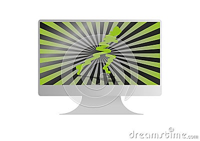 Computer flat monitor with runner Cartoon Illustration