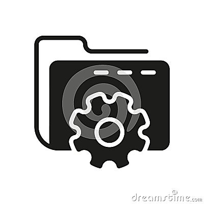 Computer Folder with Gear Silhouette Icon. Setting of Data Folder Black Icon. Options and Configuration of File or Vector Illustration