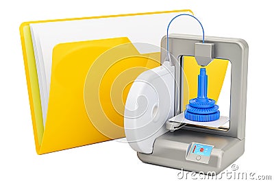 Computer folder icon with 3D printer, 3D rendering Stock Photo