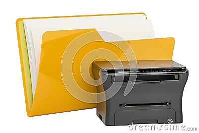 Computer folder icon with multifunction printer MFP, 3D rendering Stock Photo