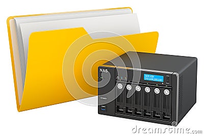 Computer folder icon with NAS, network-attached storage. 3D rendering Stock Photo