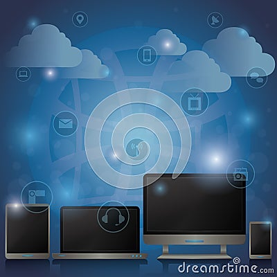 computer gadgets with cloud concept. Vector illustration decorative design Vector Illustration