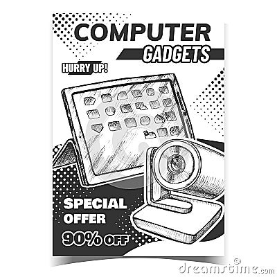 Computer Gadgets Creative Advertise Poster Vector Vector Illustration