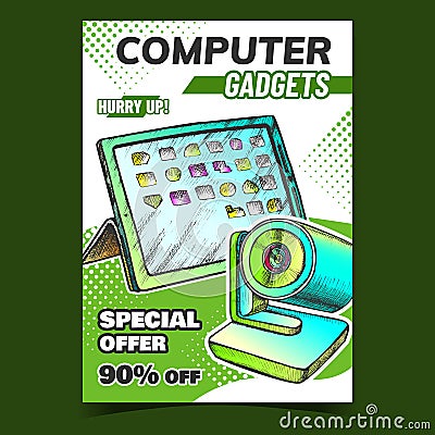 Computer Gadgets Creative Advertise Poster Vector Vector Illustration