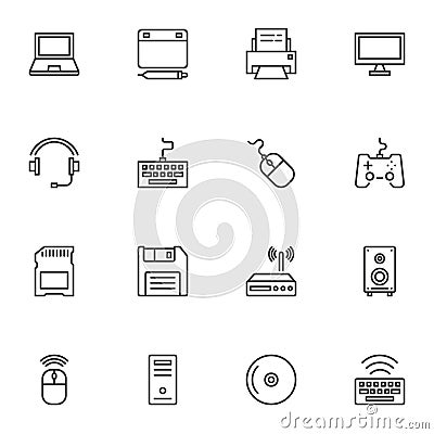 Computer gadgets line icons set Vector Illustration