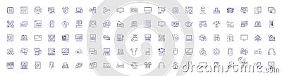Computer and gadjets line icons signs set. Design collection of Hardware, Software, Networking, Laptops, Monitors Vector Illustration