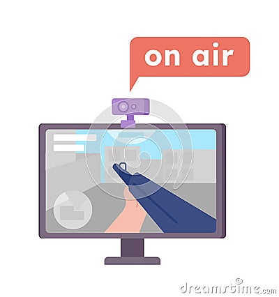 Computer game in live stream semi flat color vector device screen Vector Illustration