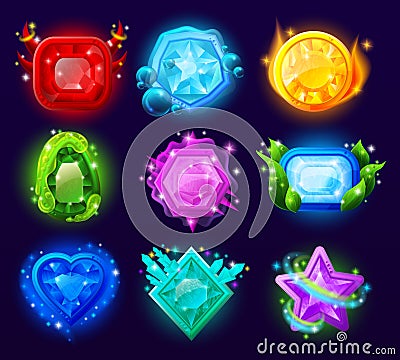 Computer Game Magic Gems Set Vector Illustration