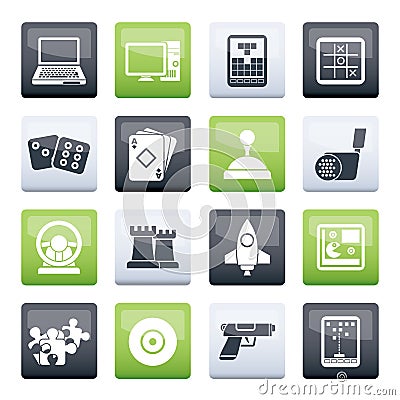 Computer Games tools and Icons over color background Vector Illustration