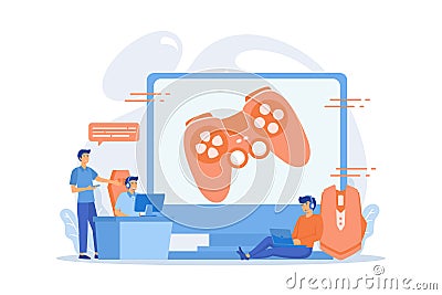 Computer gaming industry, cybersport training. Esports coaching, lessons with pro gamers, esports coaching platform, play like a Vector Illustration