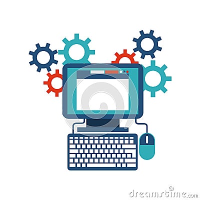 Computer gears website icon. Media design. Vector graphic Vector Illustration