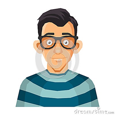 Computer Geek Face in Glasses. Vector Vector Illustration