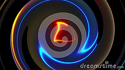 Computer generated abstract twist background. 3D rendering circular merger of neon color lines. Stock Photo