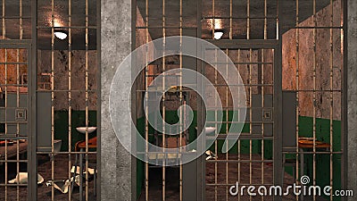 Computer generated background. Several gloomy prison blocks on two floors. 3d rendering Stock Photo
