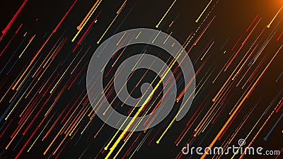 Computer generated colorful particles rain. 3d render chaotic background with many random lines Stock Photo