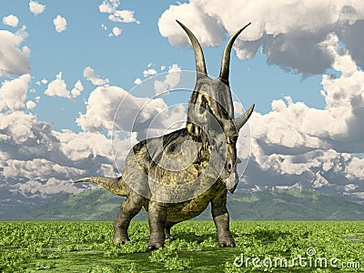 Dinosaur Diabloceratops in a landscape Cartoon Illustration