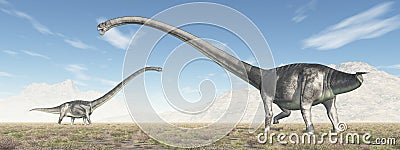 Dinosaur Omeisaurus in a landscape Cartoon Illustration