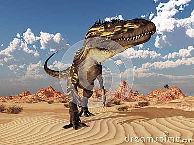 Dinosaur Torvosaurus in the desert Cartoon Illustration