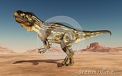 Dinosaur Torvosaurus in the desert Cartoon Illustration