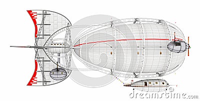 Fantasy airship isolated on white background Cartoon Illustration