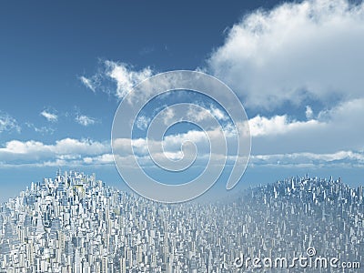 Futuristic megacity in the mountains Cartoon Illustration