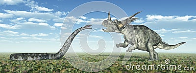Giant snake Titanoboa and dinosaur Styracosaurus Cartoon Illustration