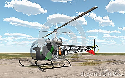 Light helicopter on an airfield Cartoon Illustration