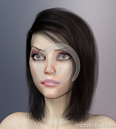 Portrait of a pretty young woman with Makeup Cartoon Illustration