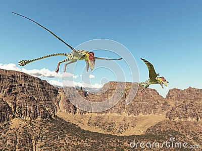 Pterosaur Peteinosaurus over a mountain landscape Cartoon Illustration