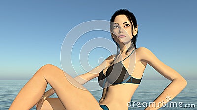 female underwear model at the sea Cartoon Illustration