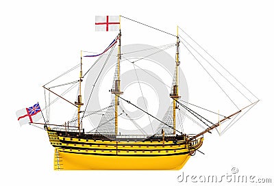 Side view of the HMS Victory isolated on white background Cartoon Illustration