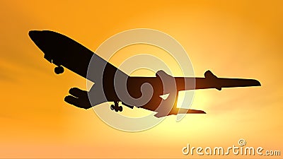 Silhouette of an airliner against a yellow sky Cartoon Illustration