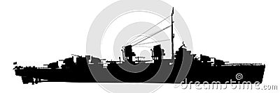 Silhouette of an American warship of World War II Cartoon Illustration