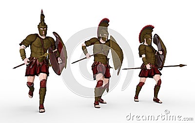 Three Spartan warriors from ancient Greece Cartoon Illustration