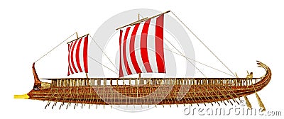 Ancient Greek warship isolated on white background Greek Galley Cartoon Illustration