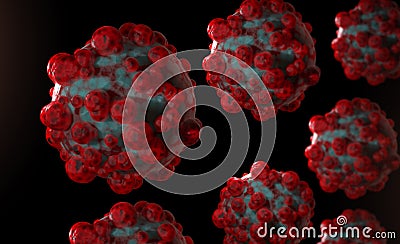 Computer generated 3D Rendered image of multiple Monkeypox viruses isolated on black. Stock Photo