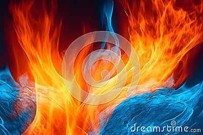 A computer generated fire and ice image depicting flames and ice abstract background. Generative AI. Stock Photo