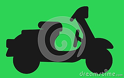 An all bold black scooter bike silhouette against a green backdrop Cartoon Illustration