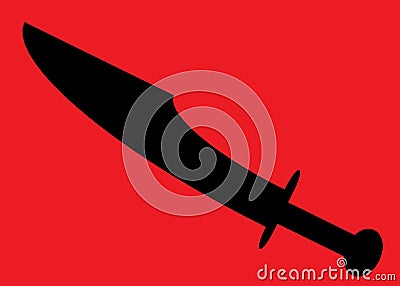 A black outline shape silhouette of an oriental chinese broadsword sabre bright red backdrop Cartoon Illustration