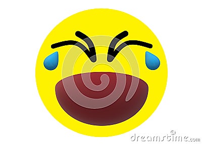 A bright yellow emoticon smiley icon of a crying face with tears white backdrop Cartoon Illustration